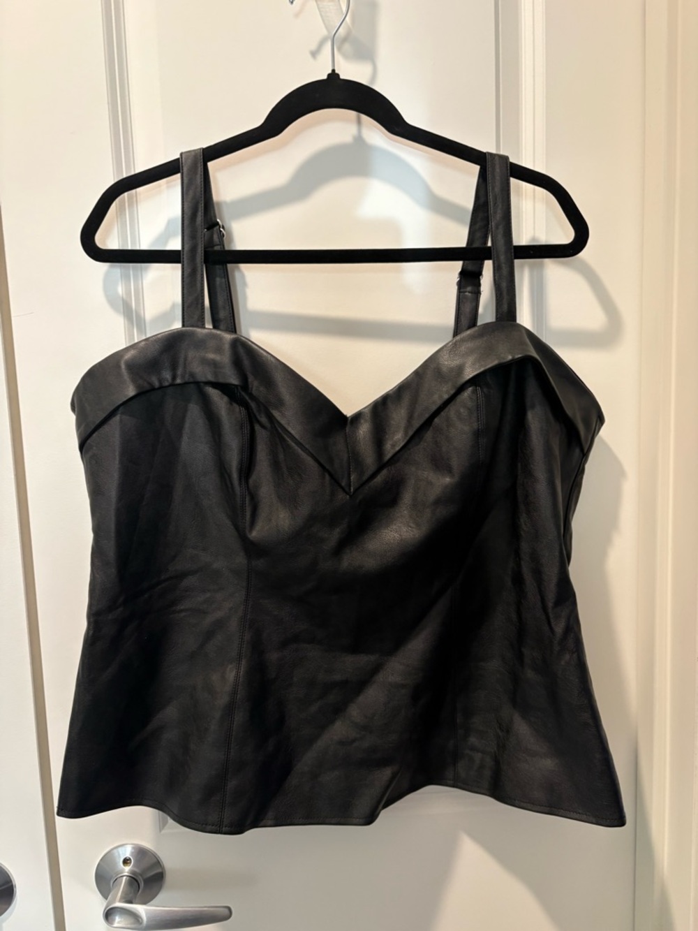 Vixen by Micheline Pitt Black Faux Leather Sweetheart Camisole Top